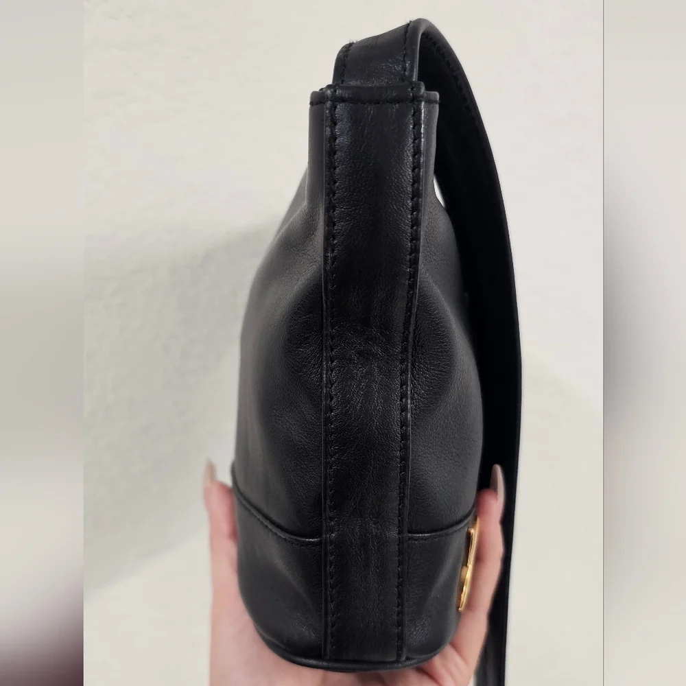 Paloma Picasso Black Genuine Leather Shoulder Bag with Gold Accents